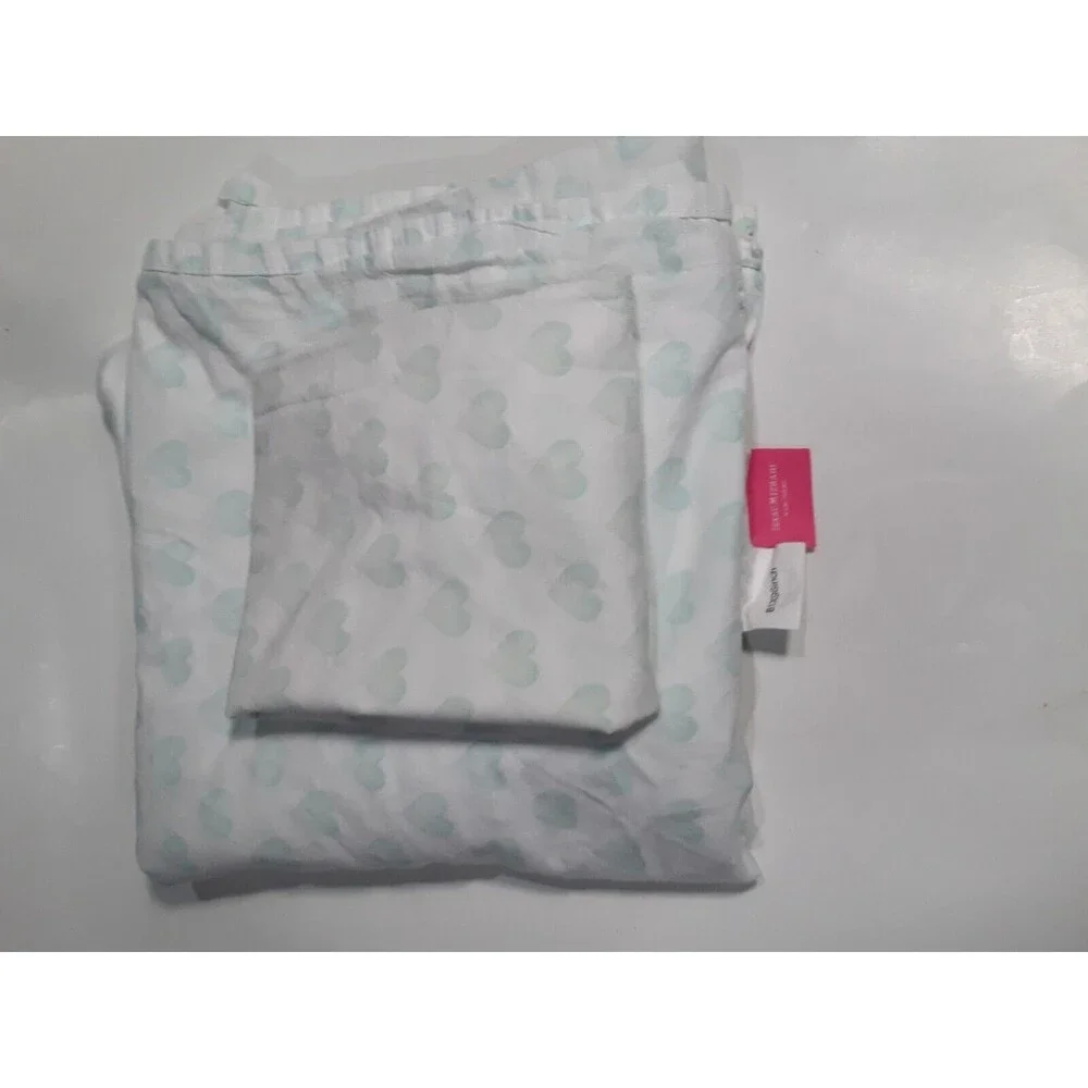 Isaac Mizrahi Flat Sheet Full Size, Green Heart,Preowned EUC, Pillowcase